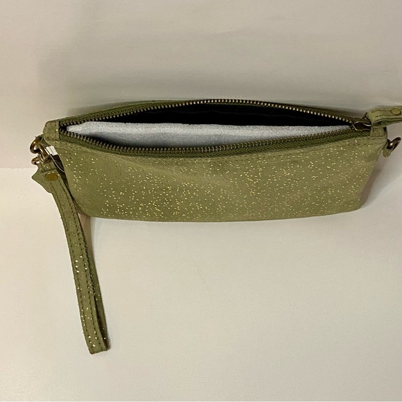 Olive Green & Gold Microsuede Leather Wristlet Convertible Inside Pocket BNWT - Picture 13 of 16